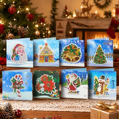 8PCS Winter Christmas DIY Greeting Card Kits with Envelopes Diamond Art Greeting Cards Diamond Art Cards Kits for Adults DIY Crafts Family Friend Gifts - Image 2