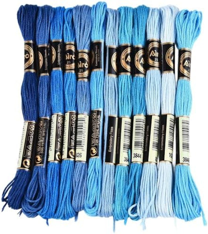 12 Skeins Blue Gradient Embroidery Thread Floss for Hand Sewing by CABODYALS