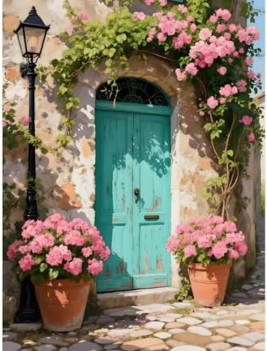 pchmcu DIY Streetscape Paint by Numbers Kits for Adults,Flower Door Scenery Paint by Number for Adults Beginner,Paint by Numbers Kits on Canvas Without Frame for Home Wall Decor 16x20inch by PCHMCU