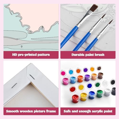 MXJSUA 4 Pack Moonlight Mountain Lake Framed Paint by Numbers Kit with Canvas for Adults Beginner, DIY Acrylic Oil Painting Kits with Brushes for Home Wall Decor Gift (8x10 inch) - Image 5
