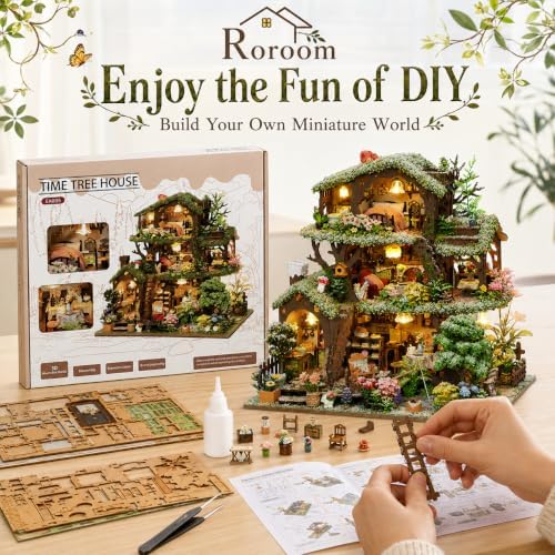Roroom DIY Miniature House Kit, Snowy Fairy Forest House Dollhouse Kit - Image 3