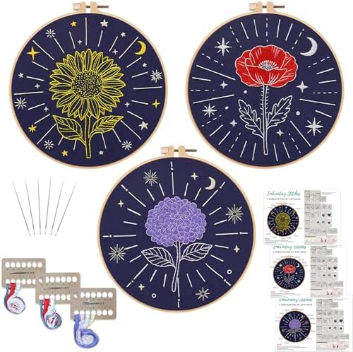 Louise Maelys 3Pcs Tarot Flower Embroidery Kit for Beginners DIY Craft Kit by LouiseMaelys