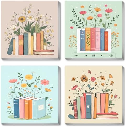 Canrichshop 4 Pcs Book Paint by Numbers Kit for Adults & Ages Over 12,Framed Books Adults' Paint-by-Number Kits, DIY Painting by Numbers for Adults Flowers for Decor Present 8X 8 in by Canrichshop