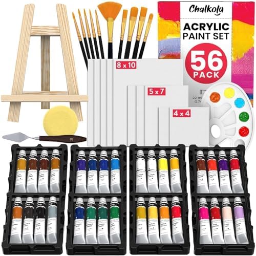 Chalkola Acrylic Paint Set for Adults & Kids - 56 Pcs Canvas Painting Kit by Chalkola