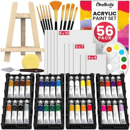 Chalkola Acrylic Paint Set for Adults & Kids - 56 Pcs Canvas Painting Kit by Chalkola