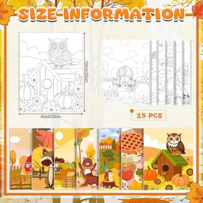 Sherr 75 Pcs Thanksgiving Pre Drawn Painting Canvas Kit for Adults 8 x 10 Inch 15 Set Autumn Pre Painted Canvas Sip and Paint Party Favors Set for Adults Fall Paint Party(Harvest Style) - Image 2