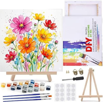 MaiMMaledy Paint by Numbers Kit for Adults Beginners with Framed Canvas Pictures Drawing Painting Acrylic Pigment with Wooden Triangle Easel 10Lx10W inch Watercolor Gesang Flower by MaiMMaledy