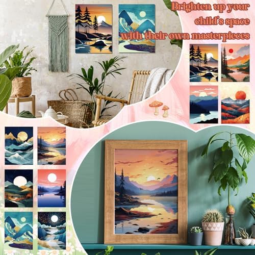 Gueevin 10 Pack Paint by Numbers Kit for Adults Mountain Paint by Number DIY Acrylic Painting Canvas Without Frame, Brushes Simple Oil Painting for Home Wall Decor Gifts 12 x 16 Inch(Mountain Style) - Image 6