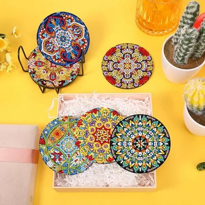 EWJRNSF 10 PCS Mandala Diamond Art Coasters Kit with Holder for Adults - Image 3