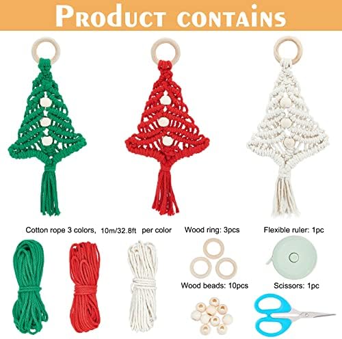 FREEBLOSS 3 Set Christmas Tree Macrame DIY Kit for Beginners Christmas Tree Hanging Ornaments for Holiday Wall Hanging - Image 2