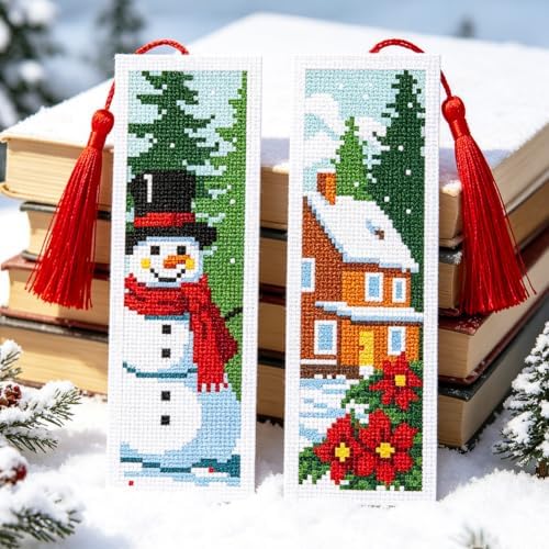 ACRNIGHEET 6PCS Cross Stitch Bookmark Kit (Winter Forest Pattern) - Image 5