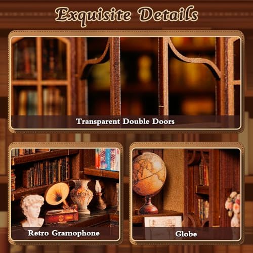 DIY Miniature House Kit, Library Book Nook Kit, 3D Wooden Puzzles Bookshelf Craft Kits, Dollhouse Kit with LED Light, Mini Building Kit for Adults Teen to Build (Retro Bookstore) - Image 5