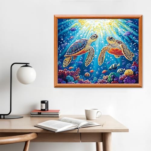 Lxmsja Two Turtles Paint by Numbers Kit for Adults, Ocean Fish Acrylic Paint by Numbers for Adults Beginner, DIY Craft Supplies Oil Painting Kits for Home Wall Decor 20x16 inch (No Frame) - Image 3
