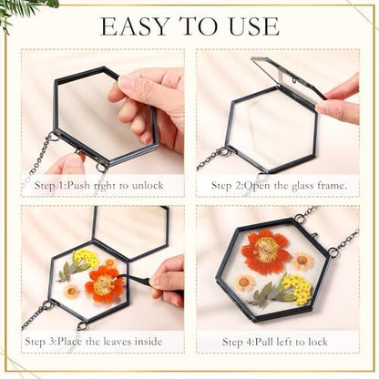 Barydat 8 Set Glass Pressed Flower Frames Gifts for Craft Home Decor,Black - Image 4