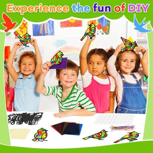 Lonfliness 32 Sets Bird Suncatchers Craft Kit DIY Birds Window Stained Glass Effect Paper Spring Home School Classroom Decoration Art Craft Creative Activity Project Gift Favor - Image 5