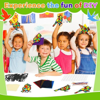 Lonfliness 32 Sets Bird Suncatchers Craft Kit DIY Birds Window Stained Glass Effect Paper Spring Home School Classroom Decoration Art Craft Creative Activity Project Gift Favor - Image 5