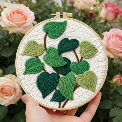 BEUNITONE Punch Needle Kit for Adults Beginners, Easy Vines and Leaves Needlepoint Crafts Kit for Adults, Complete Embroidery Starter Kit with Pre-Print Pattern and Hoop for Home Decor 7.9"x7.9" - Image 6