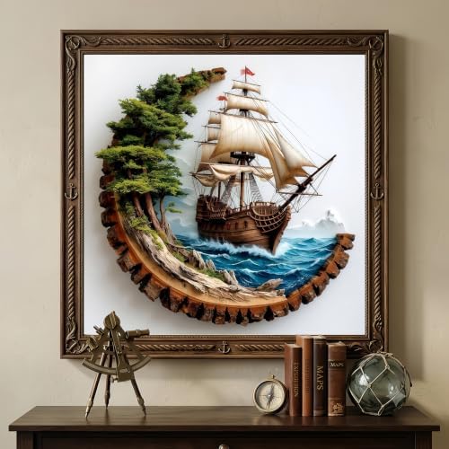 Ocean Sailboat Stamped Cross Stitch Kits for Beginner 13.7x13.7 Inch - Image 2