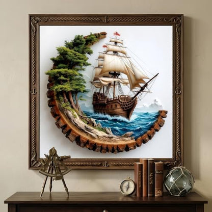 Ocean Sailboat Stamped Cross Stitch Kits for Beginner 13.7x13.7 Inch - Image 2
