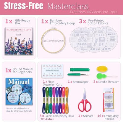 ETSPIL Beginner Embroidery Kit for Adults, No-Wash Finish, 4K Video - Image 3