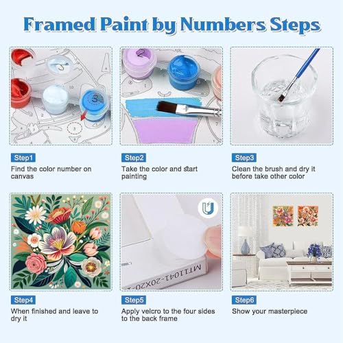 Canrichshop 4 Pack Paint by Numbers for Beginner with Frame,Flowers Adult Paint by Number Kits on Canvas, DIY Number Painting for Adults for Decor 8X 8 inch - Image 7