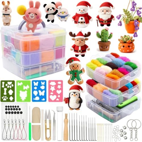 West Bay Needle Felting Kit 109 Pieces Set, Wool Roving 36 Colors with Complete Felt Tools and Storage Box Needle Felting Starter Kit for DIY Craft Animal Home Decoration Birthday Gift by WESTBAY