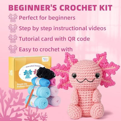 MOREJMTT Crochet Kit for Beginners, Crochet Animal Kits,Crocheting Kit for Starters with Step-by-Step Video Tutorials, Beginner Crochet Kits for Adults (2Pack Axolotl) - Image 5