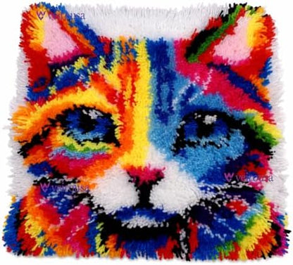 Colorful Cat Latch Hook Pillow Kits for Adults Beginner, Pre-printed Canvas - Image 4