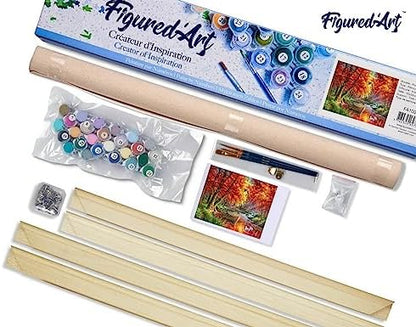 Figured'Art Paint by Numbers Kit for Adults Autumn River and Boat 16"x20" - Craft Art Painting Rolled Canvas with DIY Wooden Frame - Image 5
