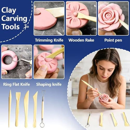 OSBANG Air Dry Clay Glaze and Tools Kit, 100ml Gloss Clear Varnish with 29-Piece Clay Sculpting Set, Protective Top Coat for Polymer Clay and Acrylic Paintings, for Crafting and DIY Projects - Image 3