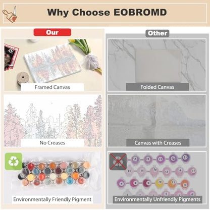 EOBROMD Framed Paint by Numbers Kits for Adults with Wooden Easel, Landscape Tree DIY Paint by Numbers Kits for Beginner, Painting on Stretched Canvas, Oil Crafts Home Decor Gift 14x10 Inch - Image 3