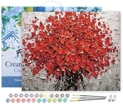 Figured'Art Paint by Numbers for Adults with Frame Abstract Red Flowers 16"x20" - Craft Art Painting DIY Kit Canvas Already Stretched on a Wooden Frame by FiguredArt