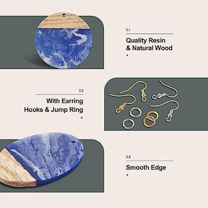 FASHEWELRY 16Pcs Teardrop Round Resin Wood Earring Charms Black Blue Wooden Blanks Geometry Findings for Jewelry Making, DIY-TA0004-37-Biyun - Image 5