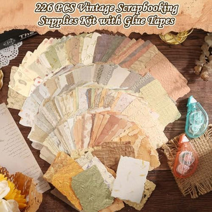226 Sheets Vintage Scrapbook Paper Kit with Photo Tapes, Textured Scrapbooking Supplies Craft Paper for Junk Journal Supplies Planner Mixed Collage Materials Embellishments - Image 2