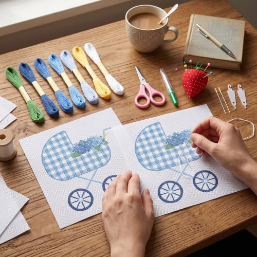 XunYee Needlepoint Canvas Kit, Hydrangea Baby Carriage - Image 4
