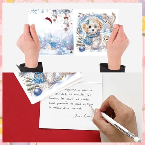 MVVMTOP 8pcs Diamond Painting Greeting Cards- Christmas Puppy & Halloween Kitten Cards for Blessings and Wishes, Special Shape Crystal Partial, Paper Material, DIY Gifts for Christmas Day Halloween - Image 7
