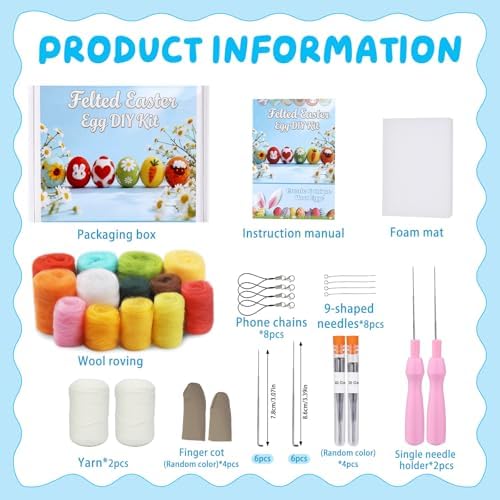 6 Pcs Easter Eggs Needle Felting Kit for Beginner, Needle Felting Start Kit - Image 3