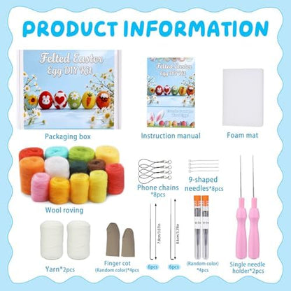 6 Pcs Easter Eggs Needle Felting Kit for Beginner, Needle Felting Start Kit - Image 3
