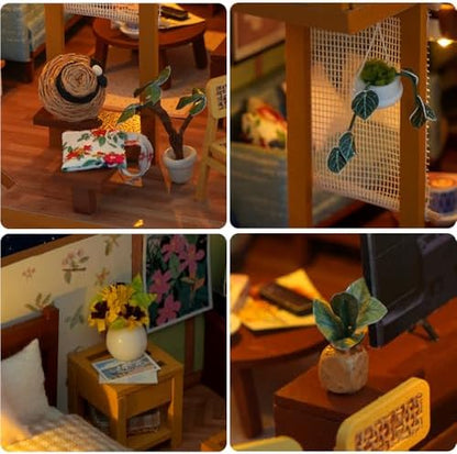 DIY Miniature Dollhouse Kit, Mini House Making Kit with Dust Cover & LED - Image 4