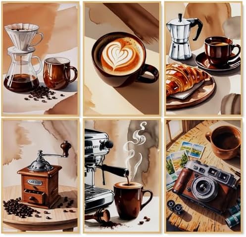 Camocin 6 Pack Paint by Numbers Kit for Adults, Coffee Canvas Painting Set by CamocinDIYKit