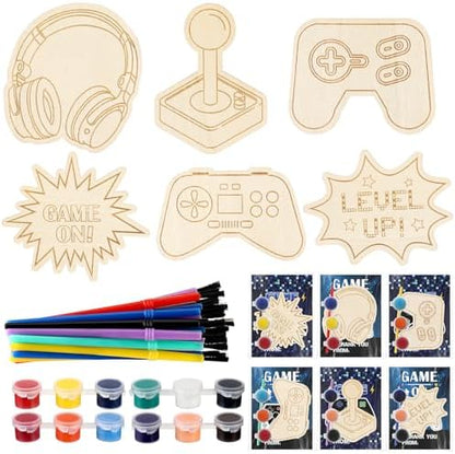 Chunful 24 Sets Video Game Party Favors Wooden Painting Crafts Kits by Chunful