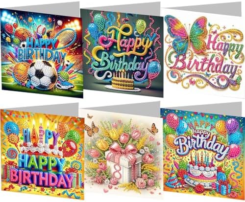 jinglinhh 6pcs Happy Birthday Football Butterfly Diamond Art Painting Greeting Cards with Envelopes, DIY Card Making Kits for Adults, Diamond Art Postcards Christmas Cards Craft Gifts by Unknown