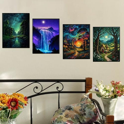 Lovepefe Starry Sky Paint By Numbers Kit for Adults, 4 Pack Country Night Paint By Number Kits for Beginner Moon Acrylic On Canvas DIY Oil Painting Kit for Gift Home Wall Decor 12x16 Inch - Image 6