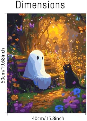 Clendo Halloween Paint by Numbers Kit for Adults - Ghost and Cat Adult Paint by Number Kits on Canvas for Beginner, Oil Painting by Numbers Kit for Gift Home Wall Decor Without Frame 16x20 Inch - Image 2