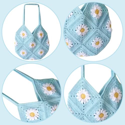 ORIGACH DIY Daisy Crochet Bag Kit for Beginners Adults, Crochet Granny Square Bag Kit with Instruction Video Tutorials, Aqua Blue - Image 3