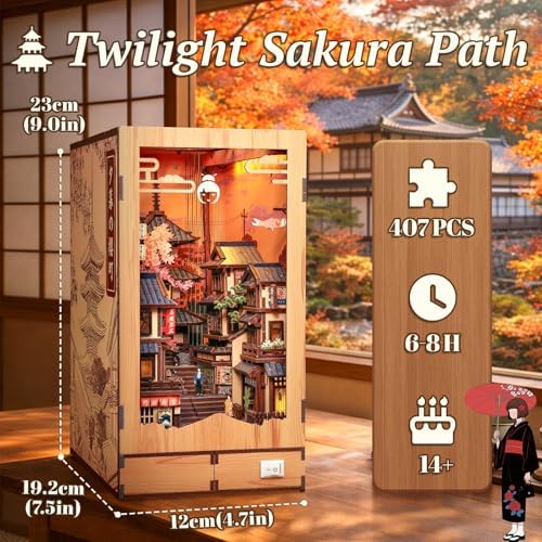 Fsolis Japanese Book Nook Kit Miniature House, Twilight Sakura Path - Image 2