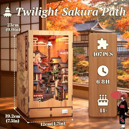 Fsolis Japanese Book Nook Kit Miniature House, Twilight Sakura Path - Image 2