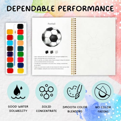 12 Patterns Sports Balls Watercolor Book, Basketball Soccer Football Tennis Painting Workbook, DIY Art Gift for Teen Athletes and Adult Fans, Stress Relief Water Coloring Activities - Image 3