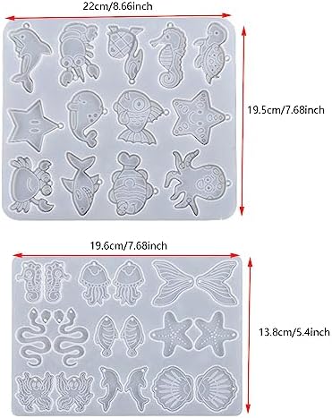 Attuslla 2 PCS Resin Earring Molds Ocean Series Pendant Resin Molds Silicone Jewelry Silicone Resin Molds Making Kits with Ear Hooks, Jump Rings for DIY Earrings, Necklace, Pendant Supplies - Image 2
