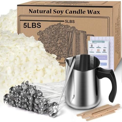 Soy Wax Candle Making Kit Supplies, Natural Candle Wax For Candle Making, DIY Art&Crafts Kit for Adults,Beginner, Including 5lbs Soy Wax Flakes, 100 Candle Wick, 10 Centering Devices, Melting Pot by CandleMakingKits